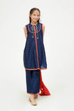 Kids formal Dress | Blue & Multicolor | Formal 3 Piece Suit | Viscose Chambray Katan | KDD-03678