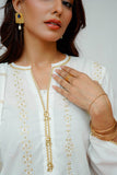 Women Casual Dress | White & Gold | Casual 3 Piece Suit | Cotton Plain Emb | LAD-03522