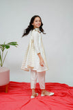 KIds Casual Dress | White &Gold | Casual 2 Piece Suit | Cotton Plain Emb | KAD-03509