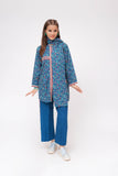 Girls Winter Dress | Turquoise Blue & Multicolor | Casual 3 Piece Suit  | Cotton Khaddar Printed | GAD-03631