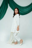 Kids Casual Dress | White &Gold | casual 2 Piece Suit | Cotton Plain Emb | KAD-03508