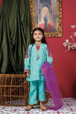 Kids formal clothes | Sea Green & Purple | Formal 3 Piece Suit | Viscose Raw-Silk | KDD-03073