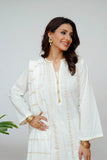 Women Casual Dress | White & Gold | Casual 3 Piece Suit | Cotton Plain Emb | LAD-03522