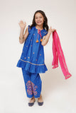 Kids Casual Dress | Blue & Multicolor | Casual 3 Piece Suit | Cotton Plain Embroidery | KAD-03424
