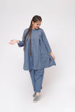 Girls Winter Dress | Turquoise Blue  | Casual 2 Piece Suit  | Cotton Viscose Self-Jacquard  | GAC-03581