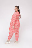 Girls Winter Dress | Fawn & Peach | Casual 2 Piece Suit  | Cotton Khaddar Print | GAC-03579