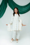 Kids Casual Dress | White &Gold | casual 2 Piece Suit | Cotton Plain Emb | KAD-03508