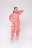 Girls Winter Dress | Fawn & Peach | Casual 2 Piece Suit  | Cotton Khaddar Print | GAC-03579