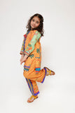Kids Casual Dress | Mustard & Multicolor | Casual 2 Piece Suit | Cotton Lawn Digital Printed | KAC-03469