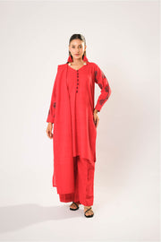 Women winter clothes | Red | Casual 3 Piece Suit | Cotton Khaddar Plain | LAD-03203