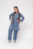 Girls Winter Dress | Turquoise Blue  | Casual 2 Piece Suit  | Cotton Viscose Self-Jacquard  | GAC-03581