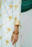 Women Casual Dress | White & Gold | Casual Plus 3 Piece Suit | Cotton Lawn Glitter Print | LBD-03517