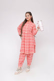 Girls Winter Dress | Fawn & Peach | Casual 2 Piece Suit  | Cotton Khaddar Print | GAC-03579