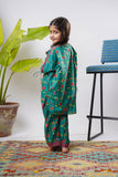 Kids Eid Dress | Green & Multicolor | Casual Plus 2 Piece Suit | Cotton Lawn Printed | KAC-03322