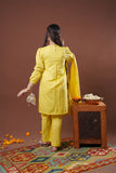Girls Eid Dress | Yellow & Gold | Casual Plus 3 Piece Suit  | Cotton Jacquard Masuri | GBD-03318