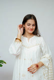 Girls Casual Dress | White & Gold | Casual 3 Piece Suit  | Cotton Plain Emb | GAD-03521