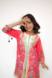 Kids Casual Dress | Showking Pink & Multicolor | Casual 2 Piece Suit | Cotton Lawn Printed Digital Printed | KAC-03472