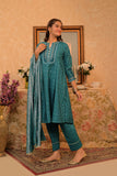 GBD-02864 | Turquoise Blue & Gold | Casual Plus 3 Piece Suit | Cotton Viscose  Filament Jacquard