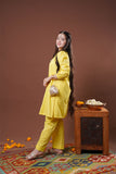 Girls Eid Dress | Yellow & Gold | Casual Plus 3 Piece Suit  | Cotton Jacquard Masuri | GBD-03318