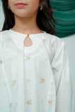 Kids Casual Dress | White &Gold | casual 2 Piece Suit | Cotton Plain Emb | KAD-03508
