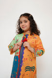 Kids Casual Dress | Mustard & Multicolor | Casual 2 Piece Suit | Cotton Lawn Digital Printed | KAC-03469