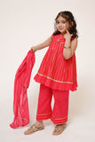 Kids Eid Dress | Shocking Pink & Gold  | Casual Plus 3 Piece Suit | Cotton Dobby | KBD-03458