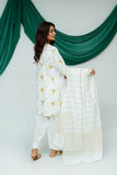 Women Casual Dress | White & Gold | Casual Plus 3 Piece Suit | Cotton Lawn Glitter Print | LBD-03517
