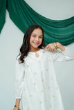 Kids Casual Dress | White &Gold | casual 2 Piece Suit | Cotton Plain Emb | KAD-03508