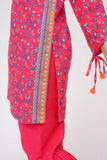 Girls Winter Dress | Shocking Pink & Multicolor | Casual 3 Piece Suit  | Cotton Khaddar Printed | GAD-03633