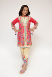 Kids Casual Dress | Showking Pink & Multicolor | Casual 2 Piece Suit | Cotton Lawn Printed Digital Printed | KAC-03472