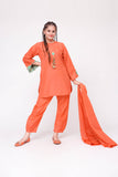 Girls Winter Dress | Orange & Multicolor | Casual 3 Piece Suit  | Cotton Masuri Karandi | GAD-03609