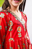 Kids Eid Dress | Red & Multicolor | Casul Plus 3 Piece suit | Cotton Gold Print Lawn | KBD-03142