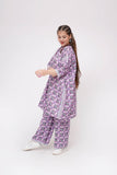 Girls Winter Dress | Purple & Multicolor | Casual 2 Piece Suit  | Cotton Khaddar Print | GAC-03580