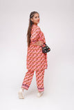 Girls Winter Dress | Orange & Multicolor | Casual 2 Piece Suit  | Cotton Khaddar Print | GAC-03578