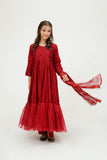 Girls Formal Dress | Maroon & Gold | Formal 3 Piece Suit  | Viscose Chambray Katan | GDD-03566