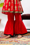 Kids Eid Dress | Red & Multicolor | Casul Plus 3 Piece suit | Cotton Gold Print Lawn | KBD-03142
