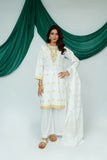 Women Casual Dress | White & Gold | Casual Plus 3 Piece Suit | Cotton Lawn Glitter Print | LBD-03516