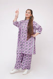 Girls Winter Dress | Purple & Multicolor | Casual 2 Piece Suit  | Cotton Khaddar Print | GAC-03580