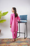 Kids Eid Dress | Pink & Multicolor | Casual 2 Piece Suit | Cotton Plain Cambric | KAC-03264