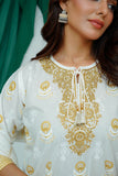 Women Casual Dress | White & Gold | Casual Plus 3 Piece Suit | Cotton Lawn Glitter Print | LBD-03516