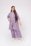 Girls Winter Dress | Purple & Multicolor | Casual 2 Piece Suit  | Cotton Khaddar Print | GAC-03580