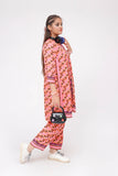 Girls Winter Dress | Orange & Multicolor | Casual 2 Piece Suit  | Cotton Khaddar Print | GAC-03578
