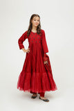 Girls Formal Dress | Maroon & Gold | Formal 3 Piece Suit  | Viscose Chambray Katan | GDD-03566