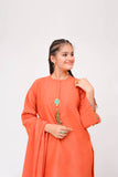 Girls Winter Dress | Orange & Multicolor | Casual 3 Piece Suit  | Cotton Masuri Karandi | GAD-03609