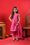 Kids Eid Dress | Shocking Pink & Multicolor | Casual Plus 3 Piece Suit | Cotton Dobby | KBD-03313