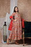 Girls formal clothes | Grey & Multicolor | Formal 3 Piece Suit  | Cotton By Organza Digital Print | GDD-02998