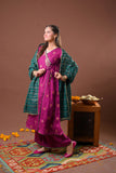 Girls Eid Dress | Magenta & Multicolor | Formal 3 Piece Suit  | Viscose Raw Silk | GDD-03294