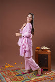 Girls Eid Dress | Pink & Gold | Casual Plus 3 Piece Suit  | Cotton Jacquard Masuri | GBD-03317