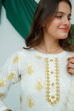 Girls Summer Clothing | White & Gold | Casual Plus 3 Piece Suit  | Cotton Lawn Glitter Print | GBD-03515