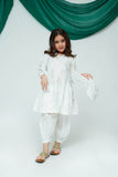 Kids Casual Dress | White & Silver | Casual 3 Piece Suit | Cotton Lawn Glitter Print | KBD-03512